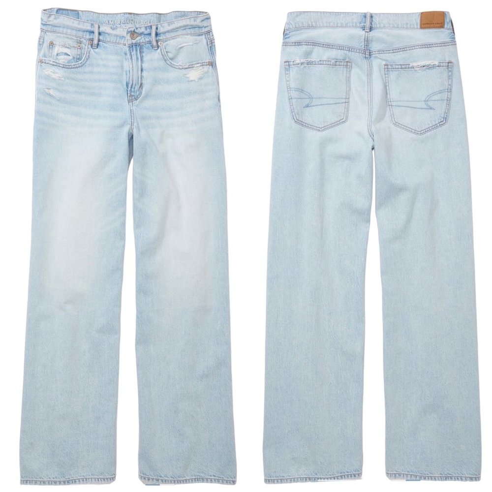 NWT American Eagle Womens 18R AE Low Rise Skater Jean Baggy Wide Leg Light Wash - Picture 2 of 8